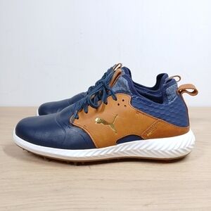 Puma Blue‎ and Tan Leather Ignite PWRAdapt Lace Up Golf Shoes 580